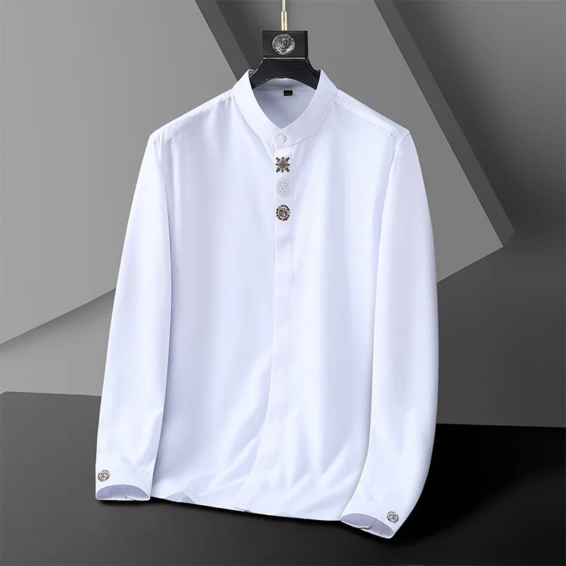 New Autumn Men's Long Sleeve Shirt Plus Size 7XL 8XL 10XL 12XL Embroidered Business Dress Loose Casual Elasticity Blouse Clothes