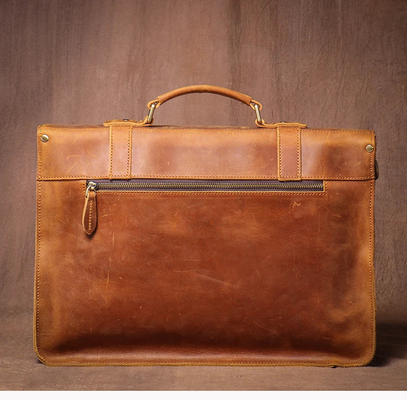 LUOKIR Vintage Crazy Horse Briefcase Travel Genuine Leather Handbag Luxury Men's Messenger Computer Shoulder Bag 14 Inch Laptop