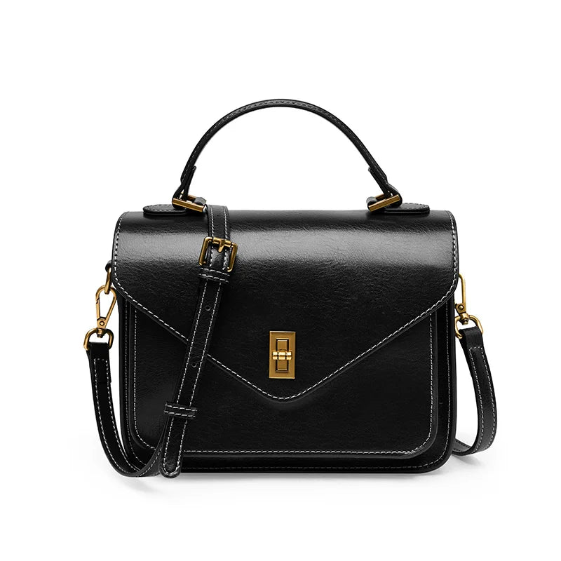 Genuine Leather Women luxury bag high quality Simple vintage Fashion Postman handbags ladies 2025 shoulder green small bag