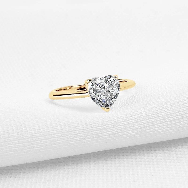 Lnngy 2024 Trend 10K Pure Gold Solitaire Rings Exquisite 7*7mm Heart Shaped Moissanite Rings For Couples Wedding Jewelry Gift
