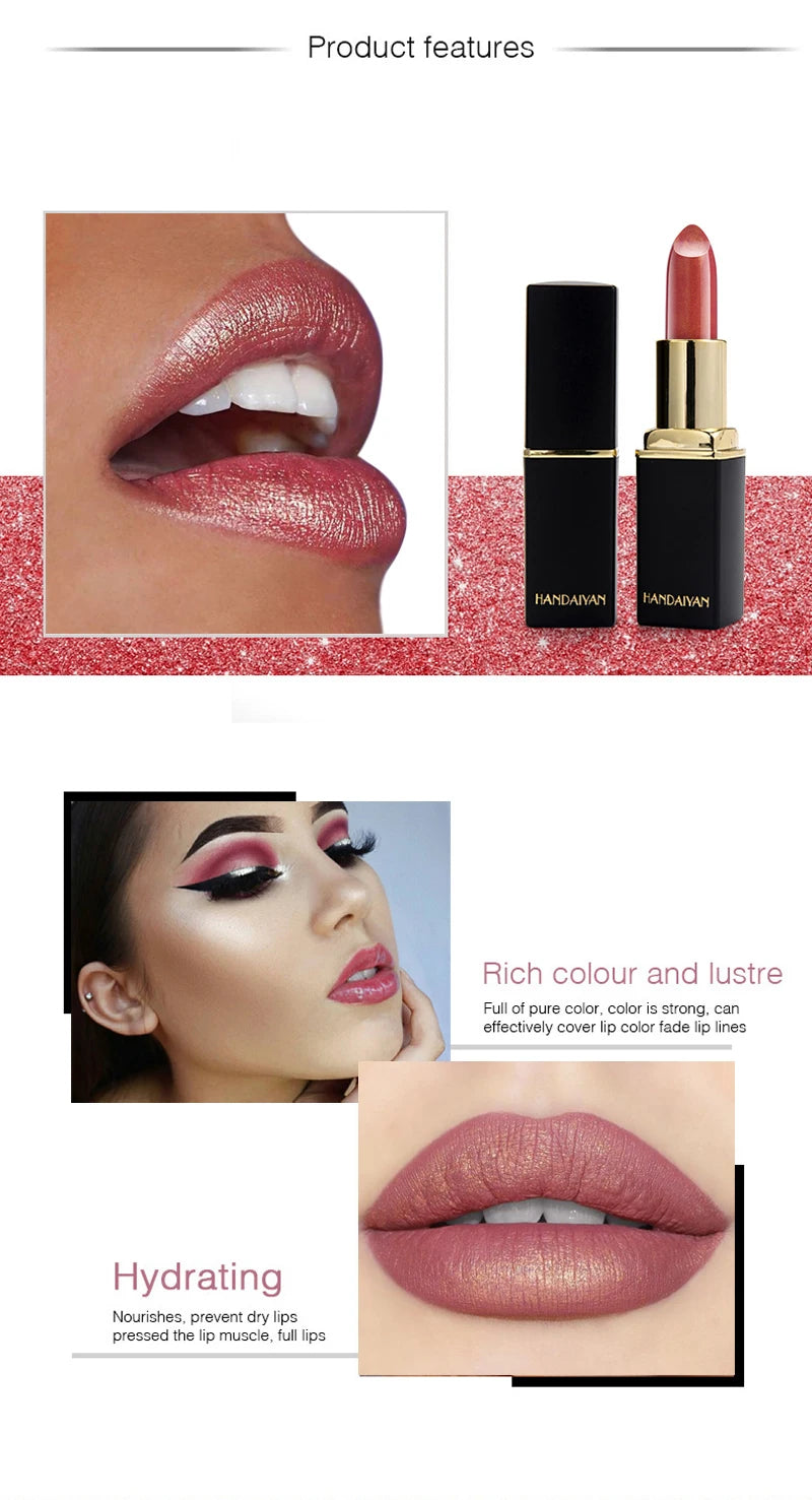 Black tube gold shiny lipstick, pearl moisturizing lipstick 9 colors available