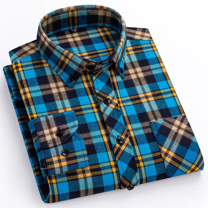 plus size 8XL100%cotton sanding long-sleeve shirts for men slim fit casual plain shirt soft palid tops designer elegant clothes