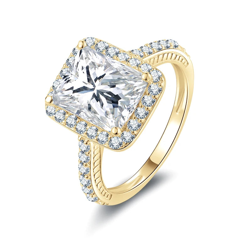 Lnngy Certified Princess Cut Moissanite Ring For Couples Lovers' 10K Solid Gold Engagement Halo Ring Lab Created Diamond Jewelry