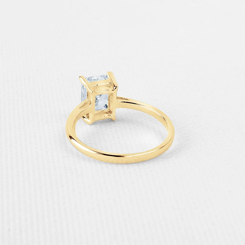 Lnngy Trendy 10K Pure Gold Rings 4 Claws 6*8mm Rectangle Cut Moissanite Solitaire Ring For Women AU417 Simple Wedding Bands