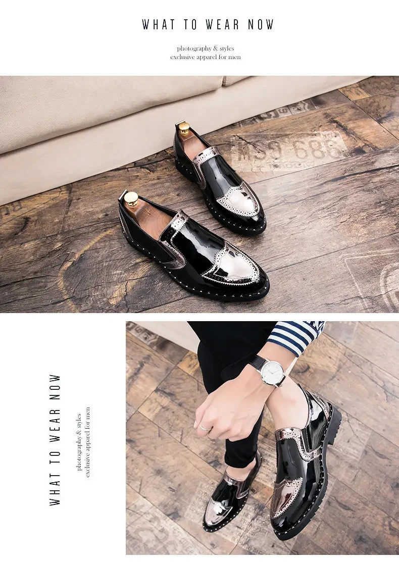 Fashionable Formal Men Shoes Lightweight Outdoor Loafers Thick Soled Wear-resistant Leather Shoes Black Gold andSilverSizes38-48