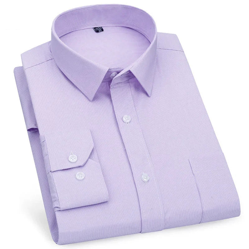Men's Long Sleeved Shirt Business Casual Classic Plaid Striped Checked Purple Blue Male Social Dress Shirts for Man Button Shirt