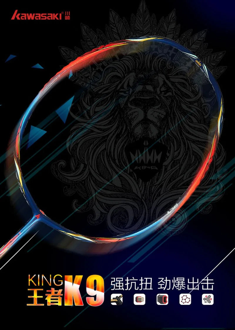Kawasaki KING K9 4U Badminton Racket Professional T-Join Power All-around Speed&Attack Kawasaki Badminton Racket