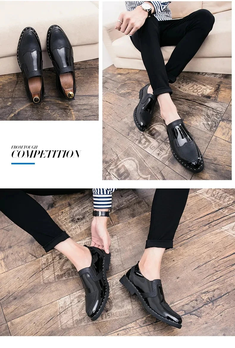 Fashionable Formal Men Shoes Lightweight Outdoor Loafers Thick Soled Wear-resistant Leather Shoes Black Gold andSilverSizes38-48
