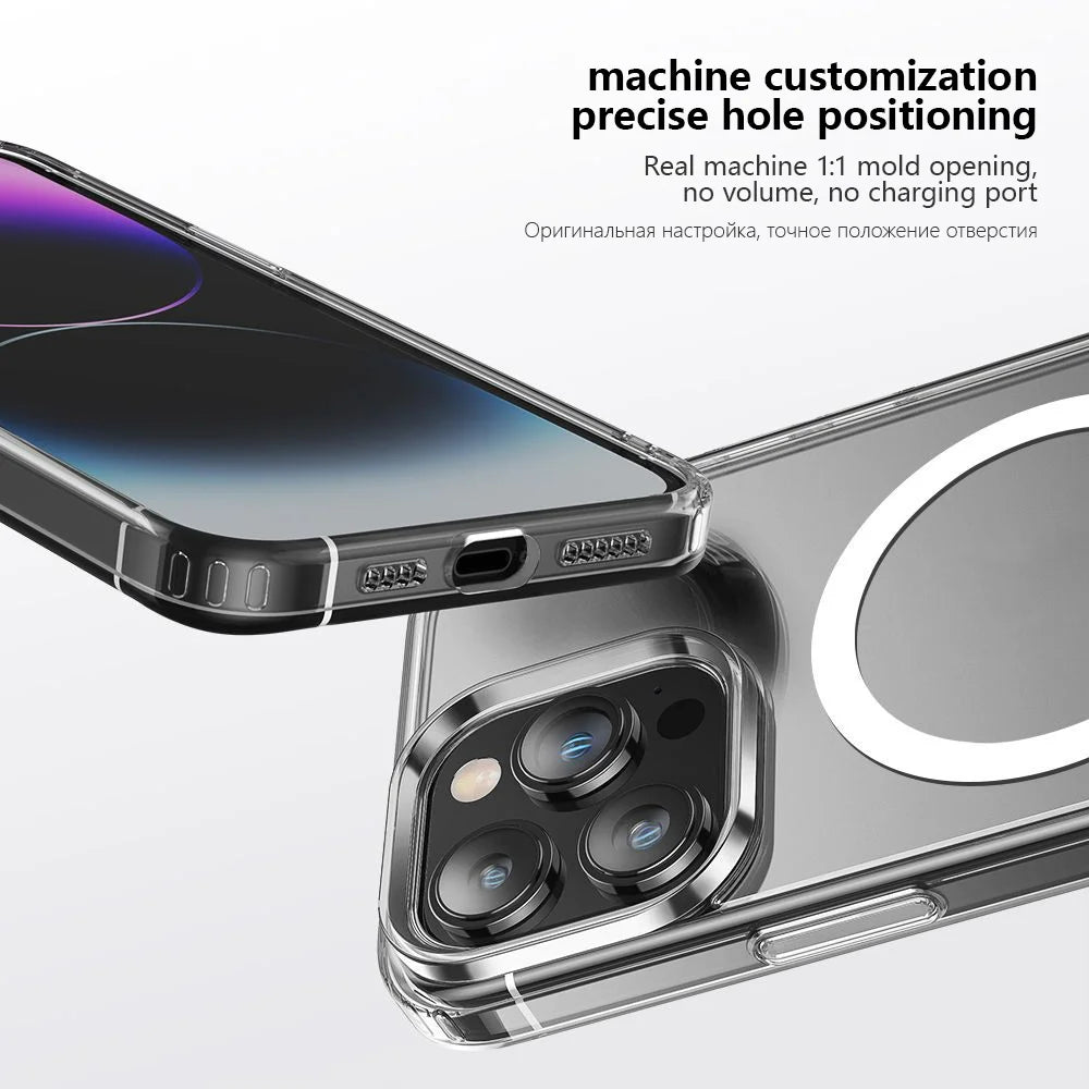 For MagSafe Transparent Magnetic Wireless Charging Case For iPhone 15 14 13 12 11 Pro Max Mini 8 7 Plus X XS XR Protective Cover