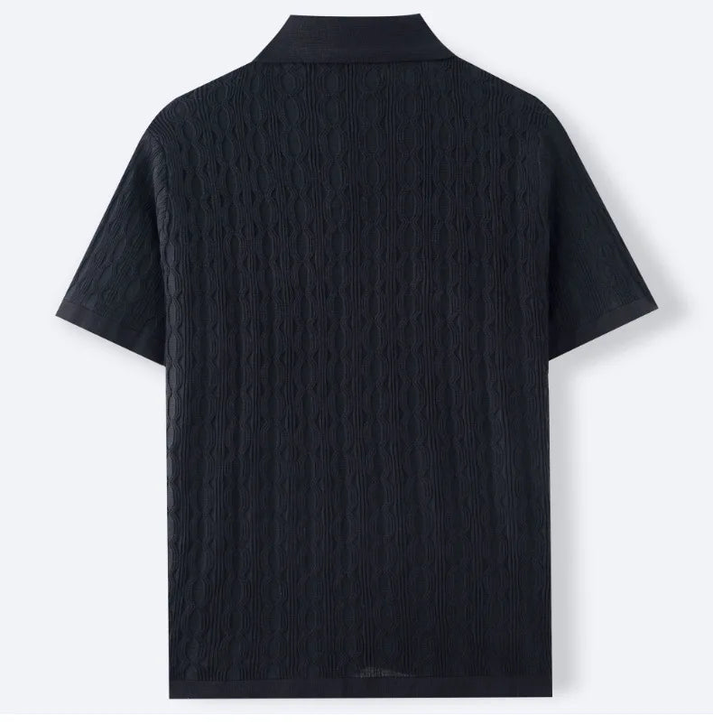 Men Solid Shirt Turn Down Collar Shirt Business Short Sleeve Blouses Knitted Single Breasted Loose Button Summer Cardigan