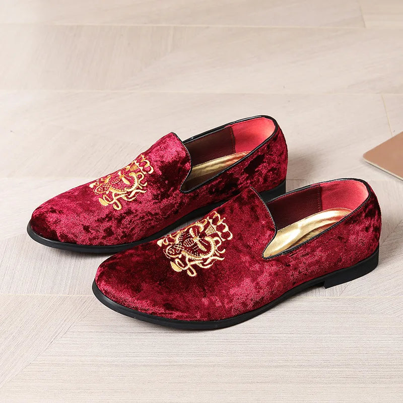 Luxury Suede Leather Shoes Men Big Size Wedding Dress Shoes designer Embroidery Loafers High Quality Oxford Men Flat Party Shoes