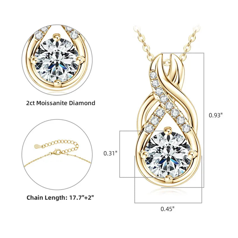 Anziw 8mm 2.0CT D Moissanite Jewelry Sets 925 Sterling Silver Luxury Infinity Necklace Earrings for Women Wedding Party Jewelry