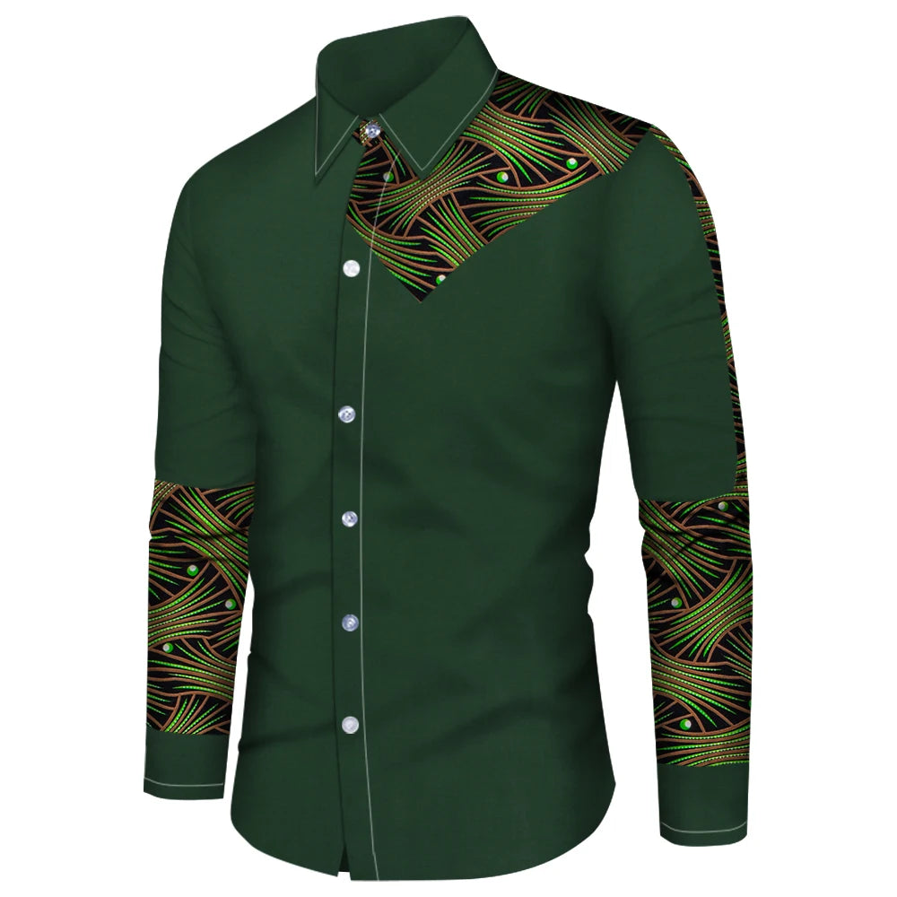 Men's Long Sleeve Shirt Casual Fashion 3D Design Vintage Printed Shirt Men's Flap Collar Shirt Long Sleeve Top