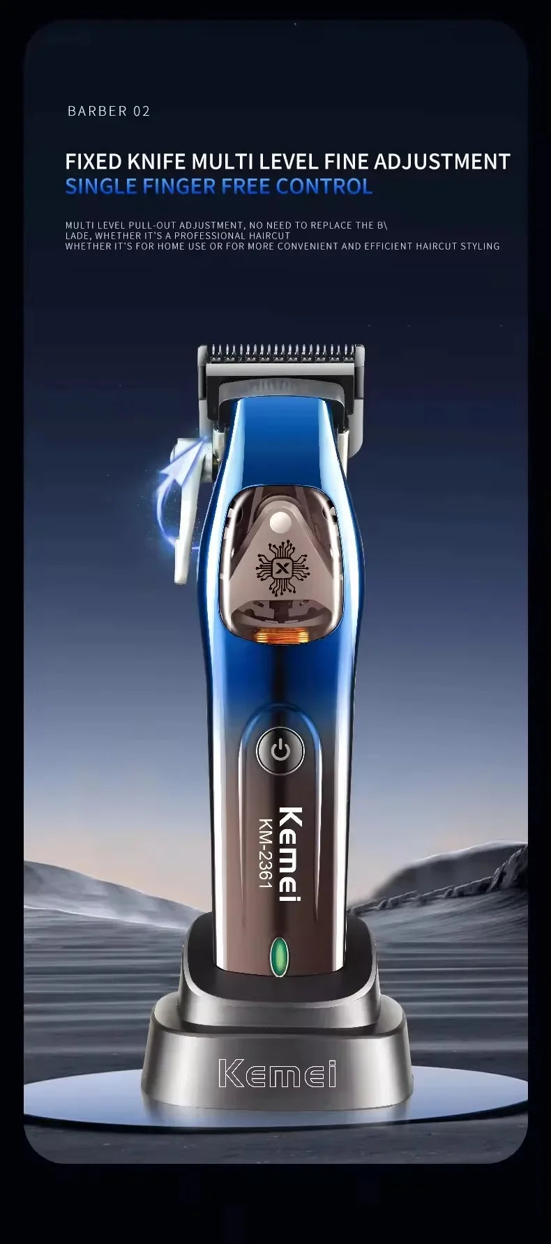 Kemei Trimmer Professional Hair Clipper Adjustable With Charging Base Haircut Machine 10000 RPM Trimer for Men KM-2361