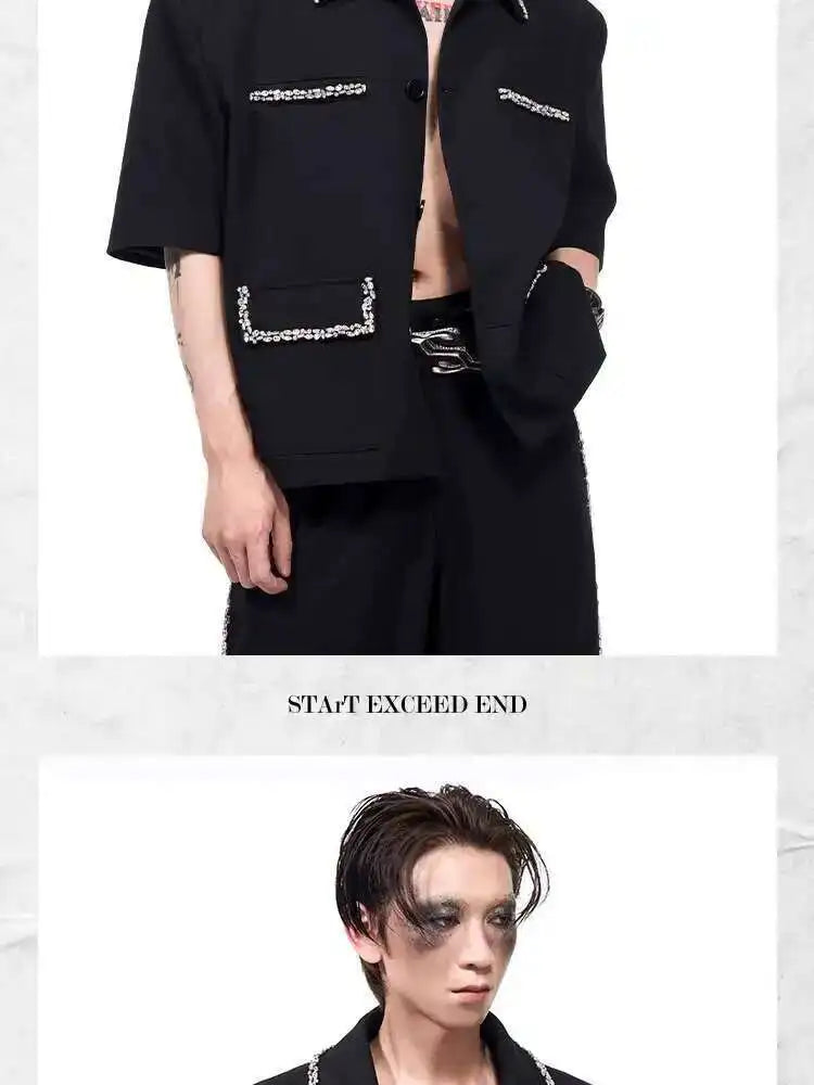 LUZHEN Luxury Elegant Diamond Patchwork Decorate Short Sleeve Big Lapel Shirts Men's 2025 Summer High Quality Casual Tops JY1575