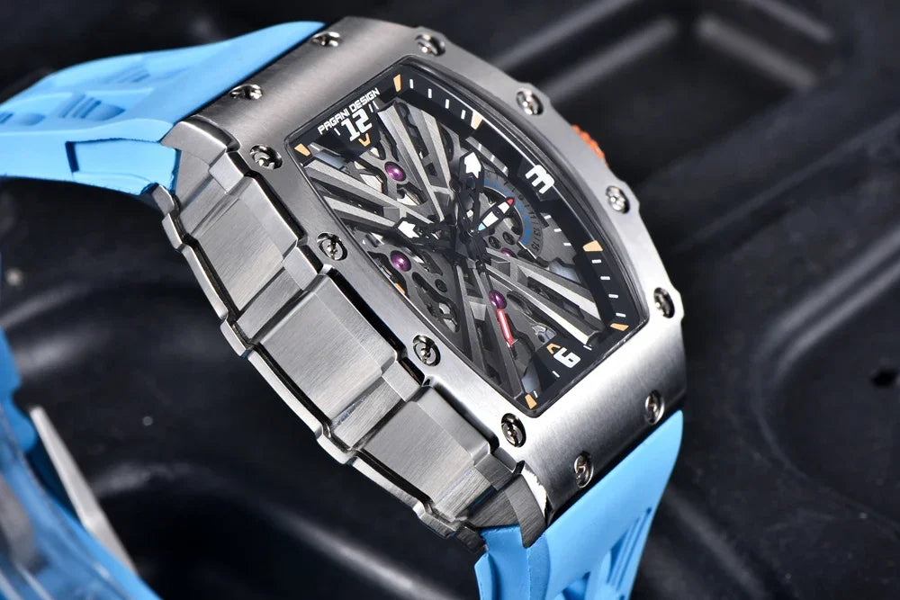 PAGANI DESIGN 2024 Luxury Mens Quartz Watches Barrel Shape Waterproof Wrist Watch For Men VH65 Silicone Luminous Sapphire Mirror