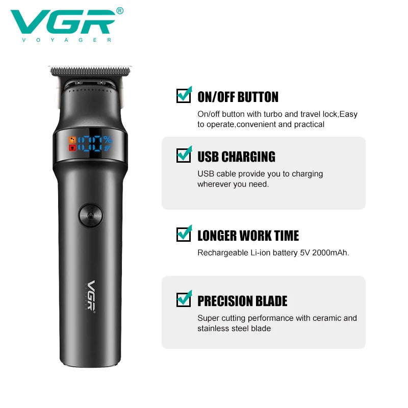 VGR Professional Beard Hair Trimmer For Men Electric Hair Clipper Waterproof Facial Trimer Haircut Machine Rechargeable V-987