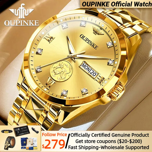 Swiss Certification OUPINKE Automatic Watch for Men Real Gold Real Diamond Sapphire Mirror Tungsten Steel Top Brand Wristwatch