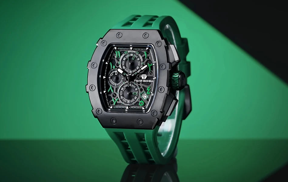 TSAR BOMBA 2025 New Mens Watch TB-8204QA Arabic numerals Dial Tonneau Wristwatch for Men Sapphire Mirror Waterproof Clcok