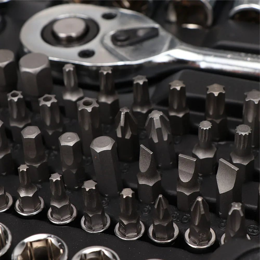 216PCS Professional Ratchet Wrench Socket Set 1/2" 1/4" 3/8" Wrench Repair Tool Home Repair Set with Black Box