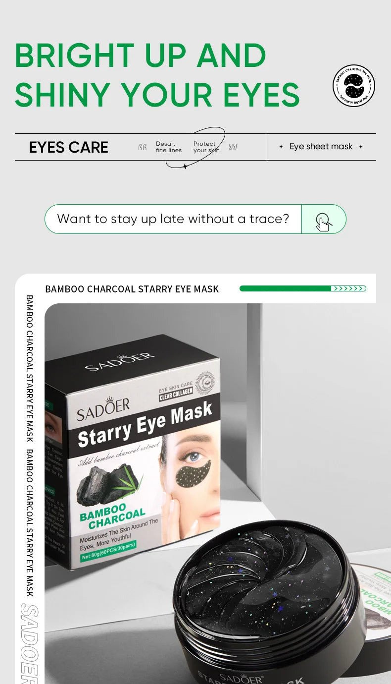 60pcs SADOER Rose Starry Collagen Eye Mask Anti Dark Circles Remove Eyes Bags Moisturizing Firming Eye Patches Eyes Skin Care