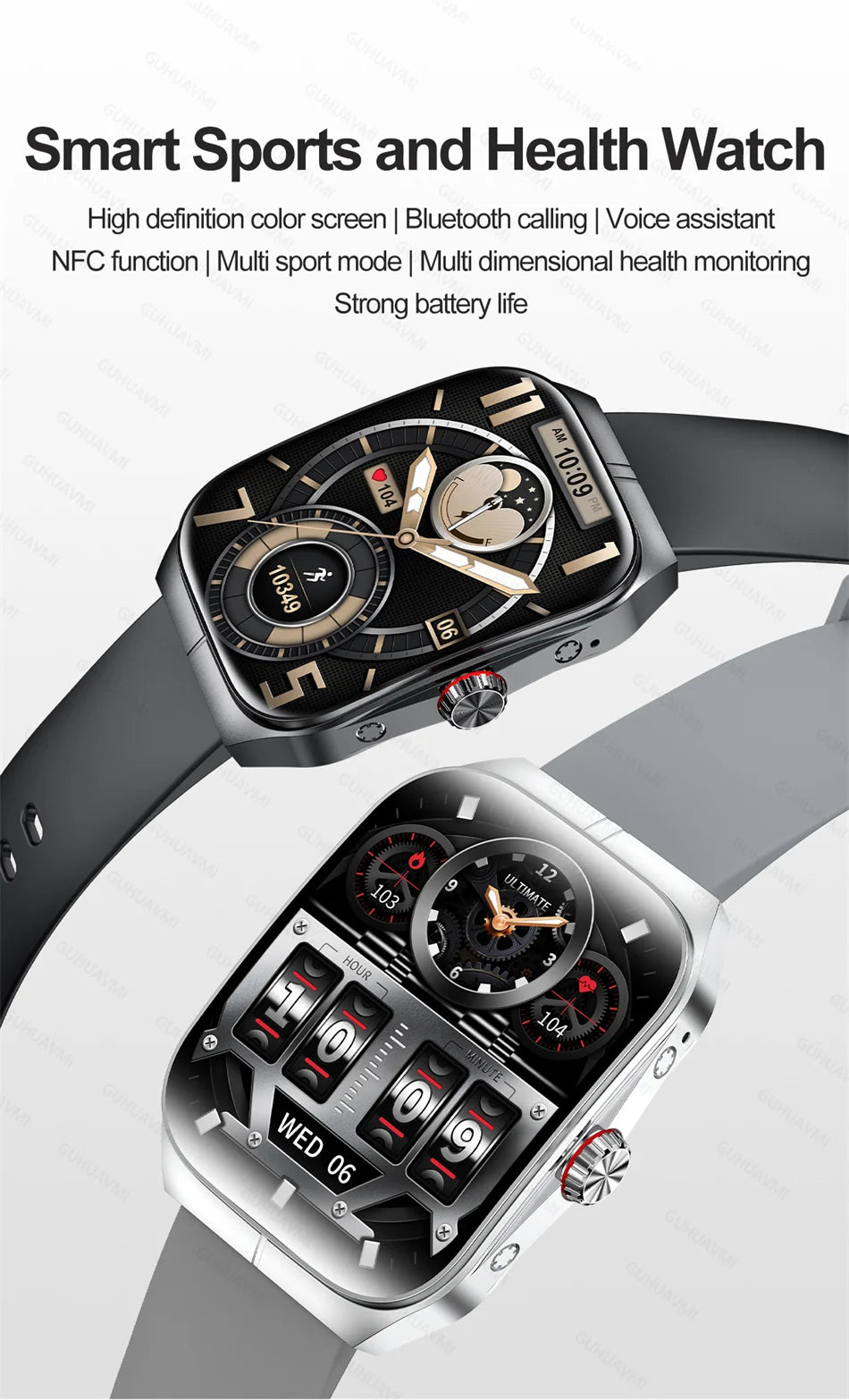 Smartwatch Men Women NFC AMOLED Screen Always Show Time Clock  Bluetooth Call IP68 Waterproof Smart Watch Sport Fitness Bracelet