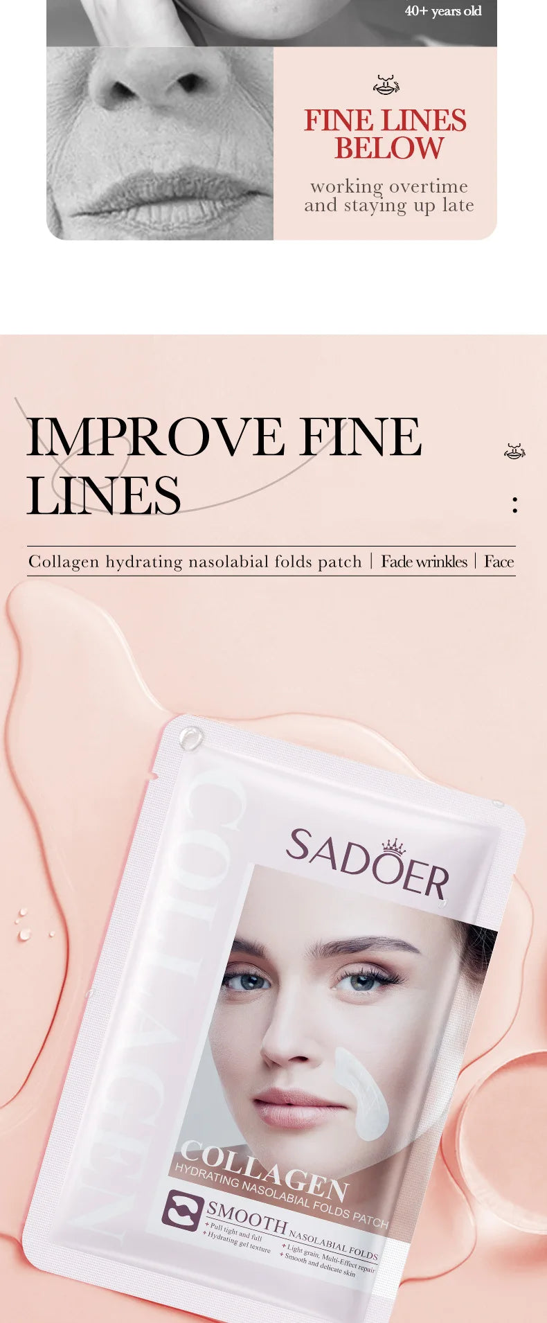 10pcs SADOER Hyaluronic Acid Collagen Face Mask For Forehead Eyes Cheek Moisturizing Firming Hydrating Facial Patches Skin Care