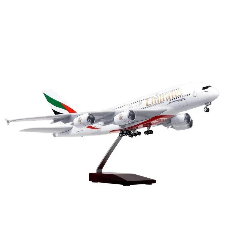 Decor 45CM 1/160 Scale Diecast Model A380 Emirates Airways Resin Airplane Airbus With Light And Wheels Toy Airline Collection