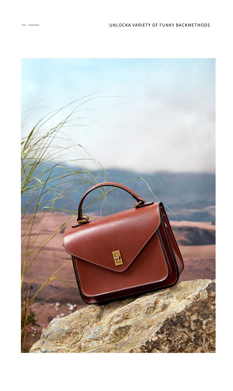 Genuine Leather Women luxury bag high quality Simple vintage Fashion Postman handbags ladies 2025 shoulder green small bag