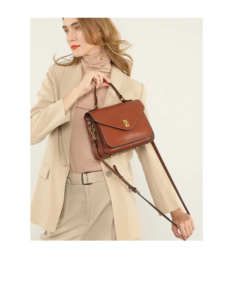 Genuine Leather Women luxury bag high quality Simple vintage Fashion Postman handbags ladies 2025 shoulder green small bag