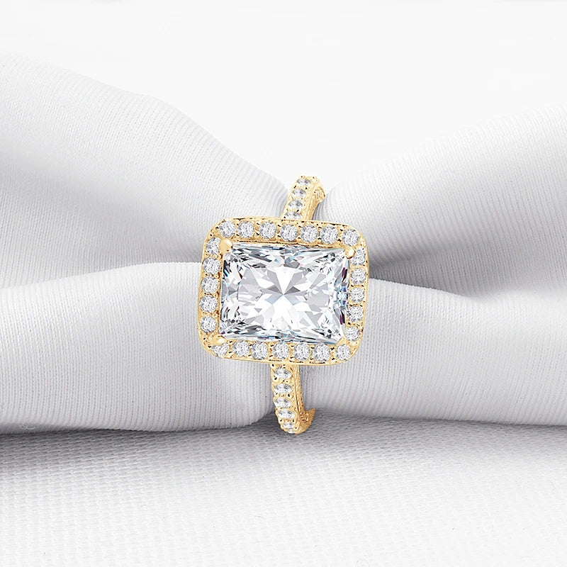 Lnngy Certified Princess Cut Moissanite Ring For Couples Lovers' 10K Solid Gold Engagement Halo Ring Lab Created Diamond Jewelry