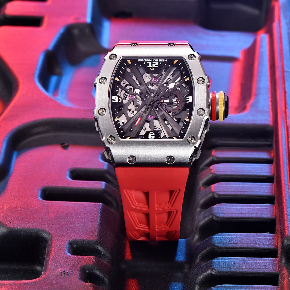 PAGANI DESIGN 2024 Luxury Mens Quartz Watches Barrel Shape Waterproof Wrist Watch For Men VH65 Silicone Luminous Sapphire Mirror