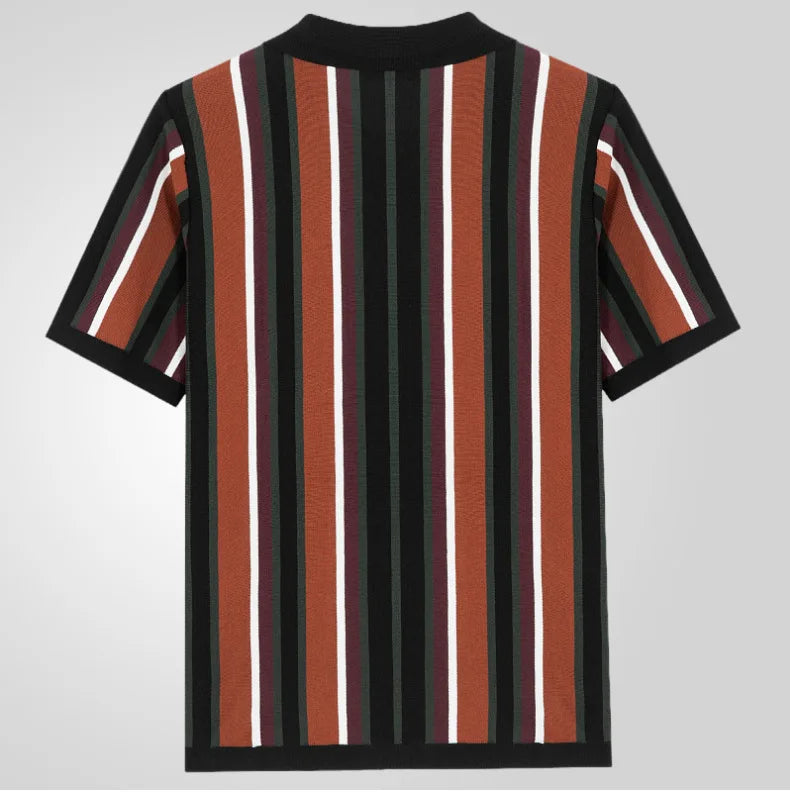 Polo Collar Striped Shirts Knitted Shirt Short Sleeve Single Breasted Casual Shirt Cardigan Loose Fit 2025 Spliced Pockets