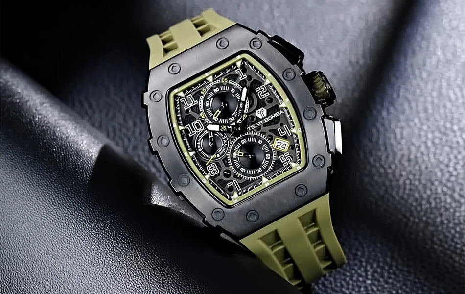 TSAR BOMBA Tonneau Watches for Men Sapphire Quartz Wristwatch Fashion Timepiece 5ATM Waterproof Clock Luxury Mens Watch