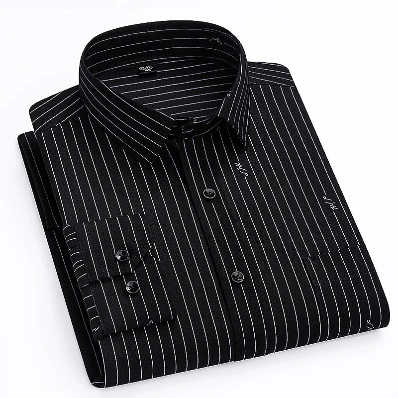 High Quality Men's Shirts Spring Autumn Long Sleeve Wrinkle Resistant Non Ironing Stripe Man Clothing  Big Size 5XL 6XL 7XL