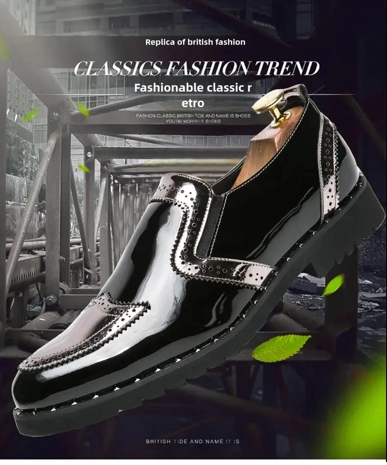 Fashionable Formal Men Shoes Lightweight Outdoor Loafers Thick Soled Wear-resistant Leather Shoes Black Gold andSilverSizes38-48