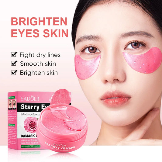 60pcs SADOER Rose Starry Collagen Eye Mask Anti Dark Circles Remove Eyes Bags Moisturizing Firming Eye Patches Eyes Skin Care