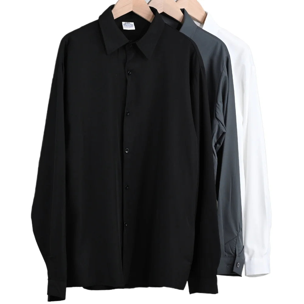 Summer Men's Shirt Long Sleeve Loose-fit Ice Silk Black White Gray Shirts Men Korean Style Casual Thin Top Male Fashion Clothes