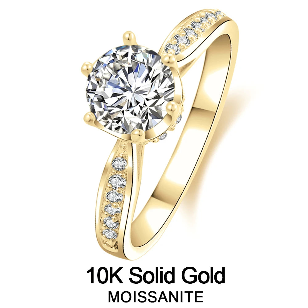 Lnngy 1.0 Carat Moissanite Rings With Certificate 10K Solid Gold Engagement Ring For Women Stacking Trendy Wedding Jewelry