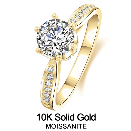 Lnngy 1.0 Carat Moissanite Rings With Certificate 10K Solid Gold Engagement Ring For Women Stacking Trendy Wedding Jewelry