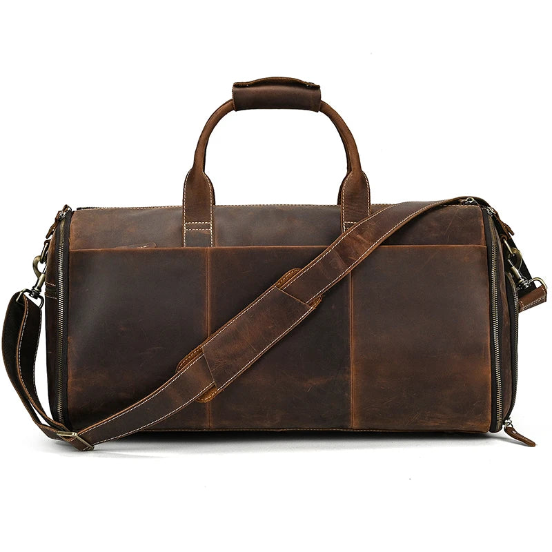 Crazy Horse Leather Folding Suit Bag Man Business Travel Bag With Shoe Pocket Clothes Cover Luggage Duffel Bag Man Bag For Suits