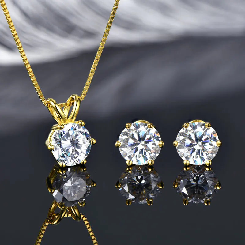 Classic 3.0cttw. D Round Moissanite Pendant Necklace Earrings Set for Women Couples Men s925 Silver Jewelry Sets GRA Certificate