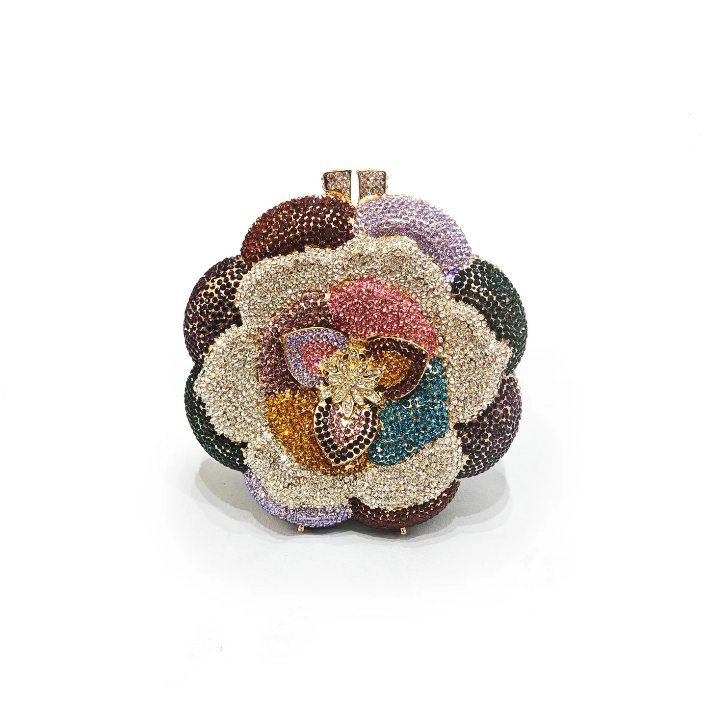 Rose Flower Pink/Green Rhinestones Evening Clutches Women Floral Yellow Crystal Evening Bags Bridal Wedding Party Clutch Purse