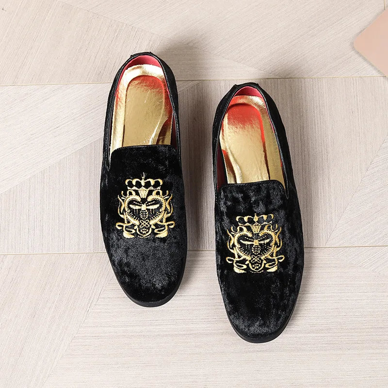 Luxury Suede Leather Shoes Men Big Size Wedding Dress Shoes designer Embroidery Loafers High Quality Oxford Men Flat Party Shoes