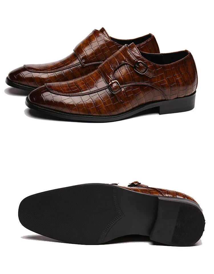 Luxury Men Dress Shoes Crocodile Grain Leather Shoes Men Buckle Casual Wedding Party Shoes High Quality Business Men Brogue Shoe