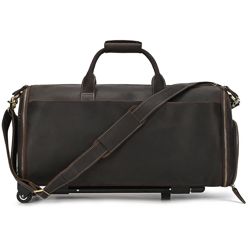 Crazy Horse Leather Folding Suit Bag Man Business Travel Bag With Shoe Pocket Clothes Cover Luggage Duffel Bag Man Bag For Suits