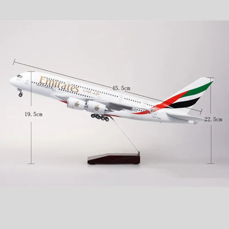 Decor 45CM 1/160 Scale Diecast Model A380 Emirates Airways Resin Airplane Airbus With Light And Wheels Toy Airline Collection
