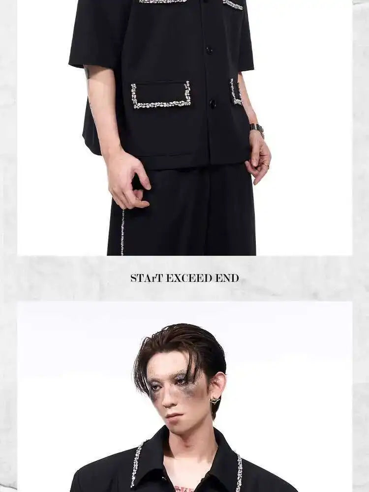 LUZHEN Luxury Elegant Diamond Patchwork Decorate Short Sleeve Big Lapel Shirts Men's 2025 Summer High Quality Casual Tops JY1575