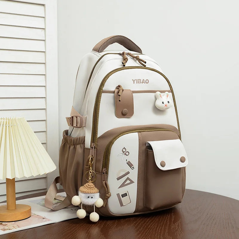 Cute rabbit children school backpack for teenage girls Fashionable splicing color contrast fresh lady knapsack kids schoolbags