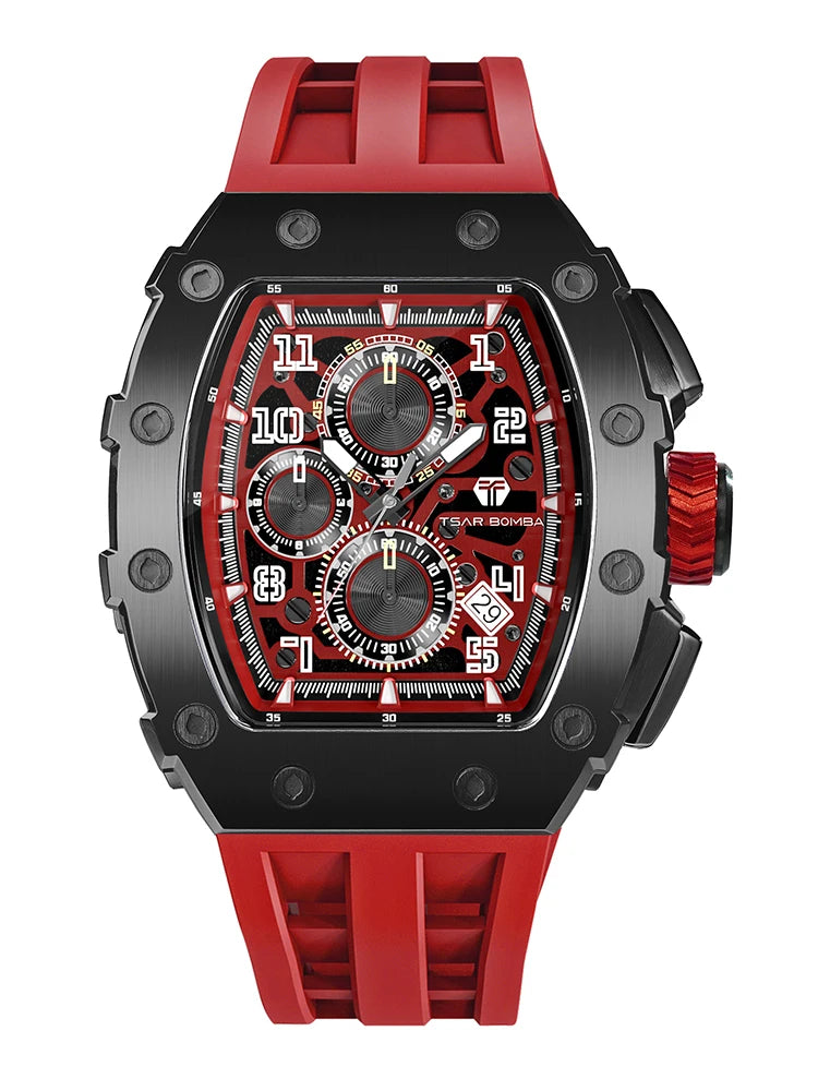 TSAR BOMBA Tonneau Watches for Men Sapphire Quartz Wristwatch Fashion Timepiece 5ATM Waterproof Clock Luxury Mens Watch